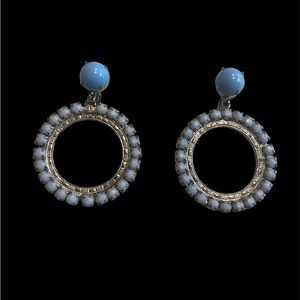 VINTAGE Blue Beaded Circle Clip-On Earrings